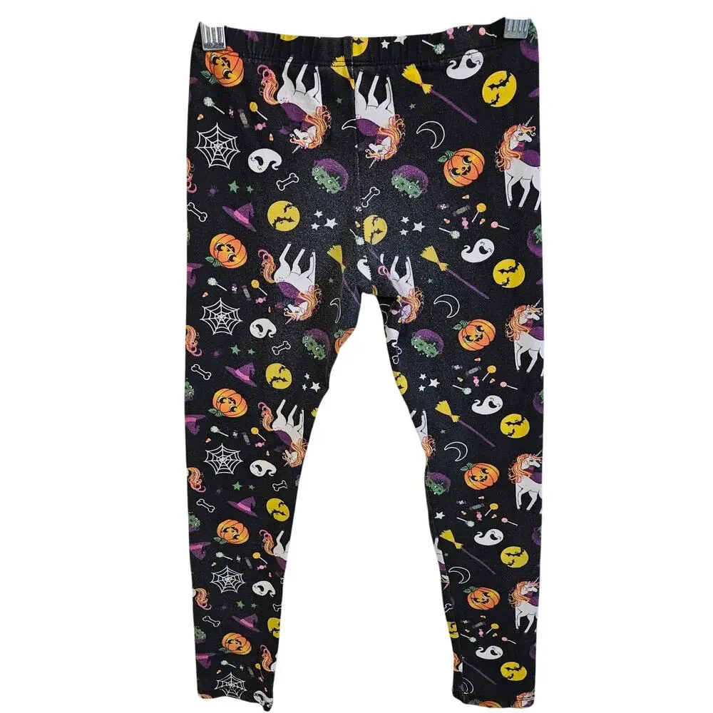 Children's Place Girls Size M Leggings Black Halloween Unicorn Print Whimsical
